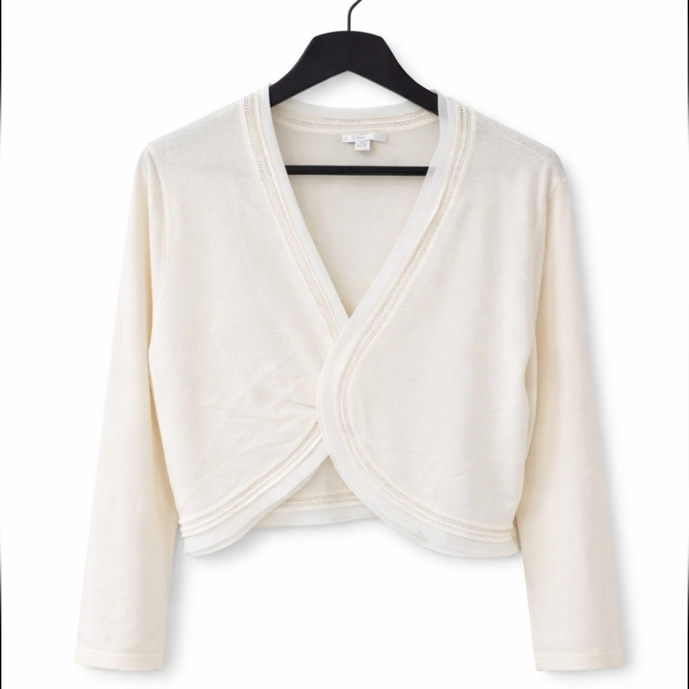 Est 1946 Cream Cropped Open Cardigan With Open Knit Sheer Trim Sz XL